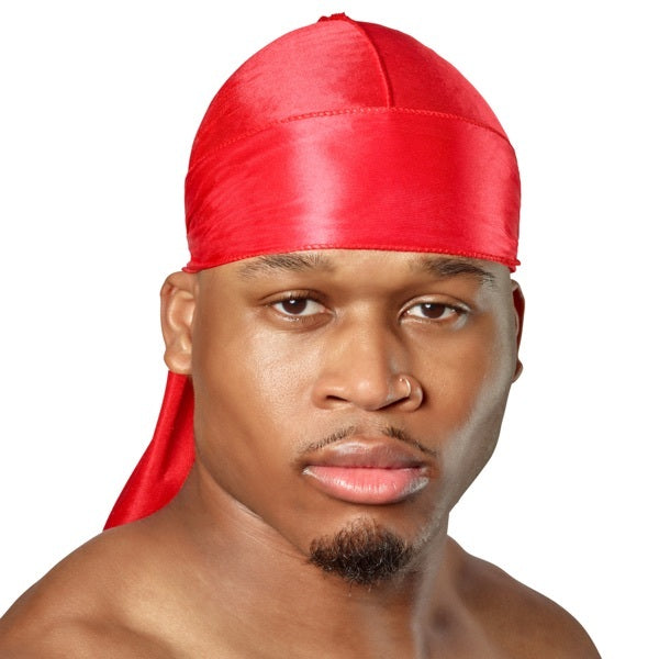 SHYNE red silky durag for hair protection (British brand)