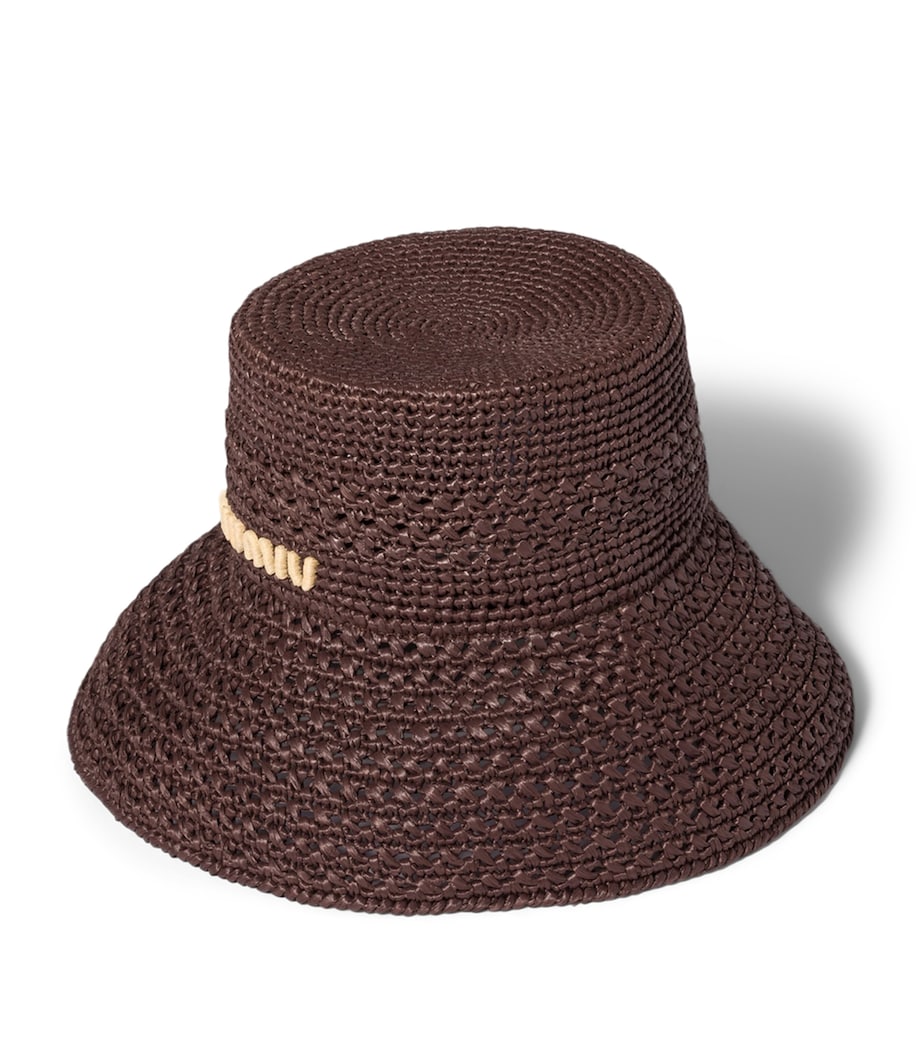 Miu Miu Raffia Bucket Hat mit kontrastierendem Logo, UK-Version