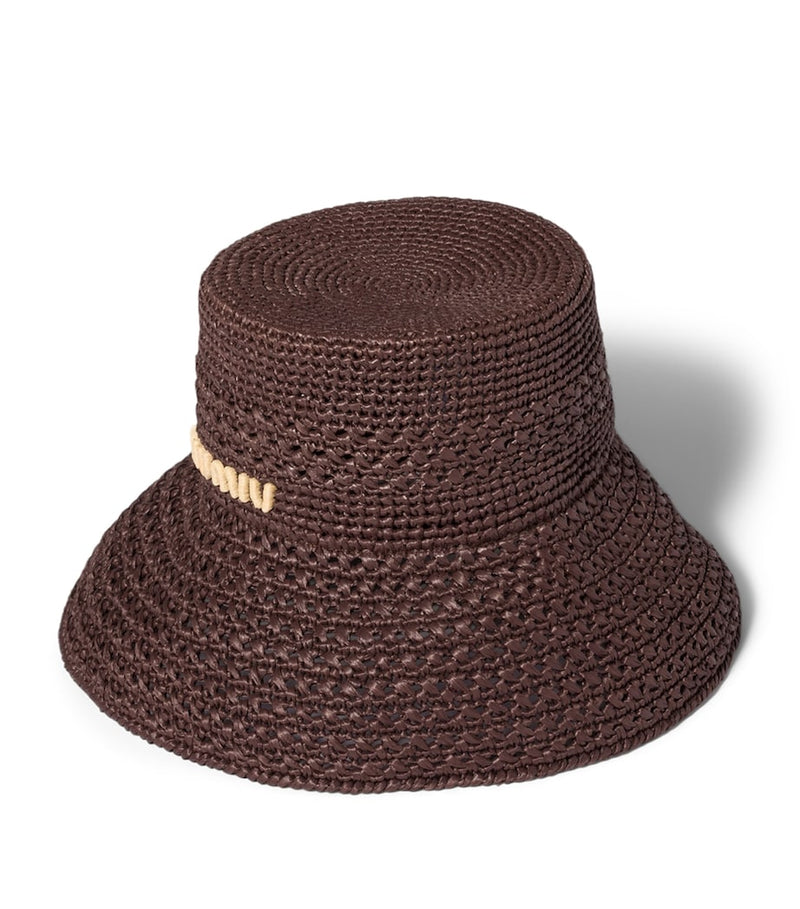 Miu Miu Raffia Bucket Hat mit kontrastierendem Logo, UK-Version