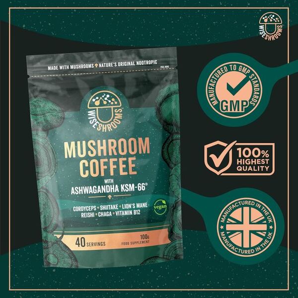 Wiseshrooms Mushroom Coffee vegan powder 100g (British brand)
