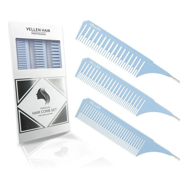 Vellen weave tail comb blue pack of 3 - British product