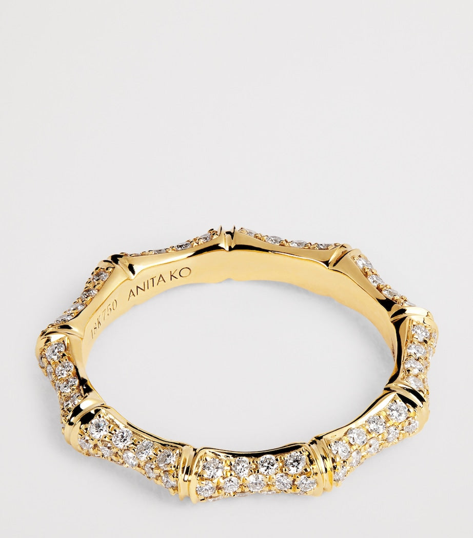 Anita Ko yellow gold pavé diamond bamboo ring, UK version