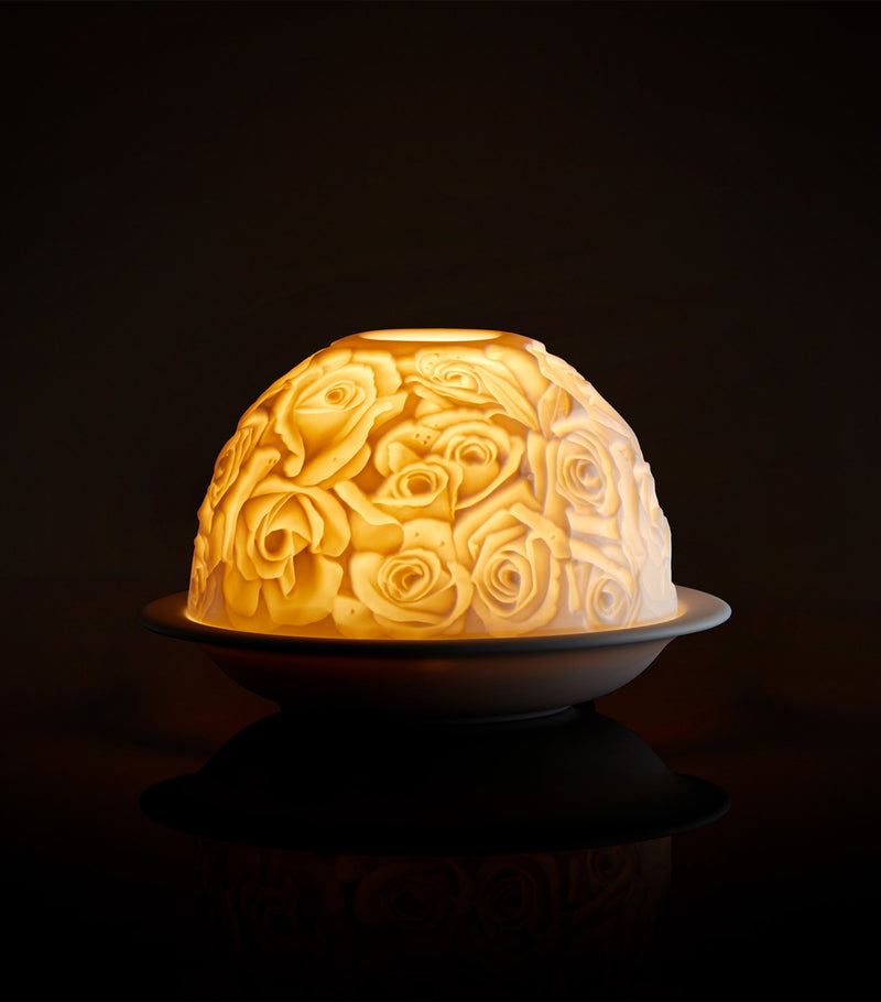 Bernardaud LED votivelight lithophane with roses design, H7.5cm x W11.5cm - British product