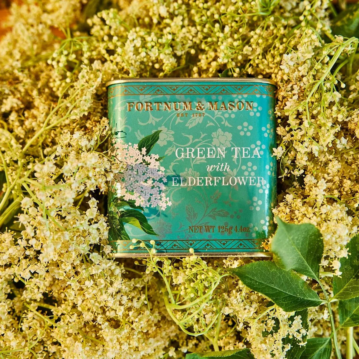 Green tea with elderflower loose leaf caddy 125g, imported from the UK