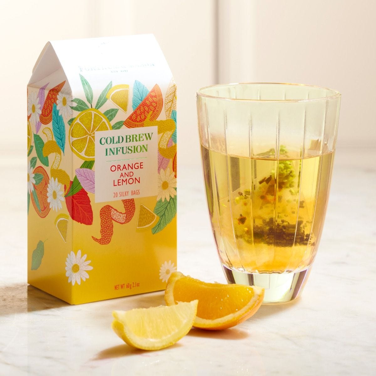 Fortnum's cold brew orange & lemon tea bags, imported from the UK
