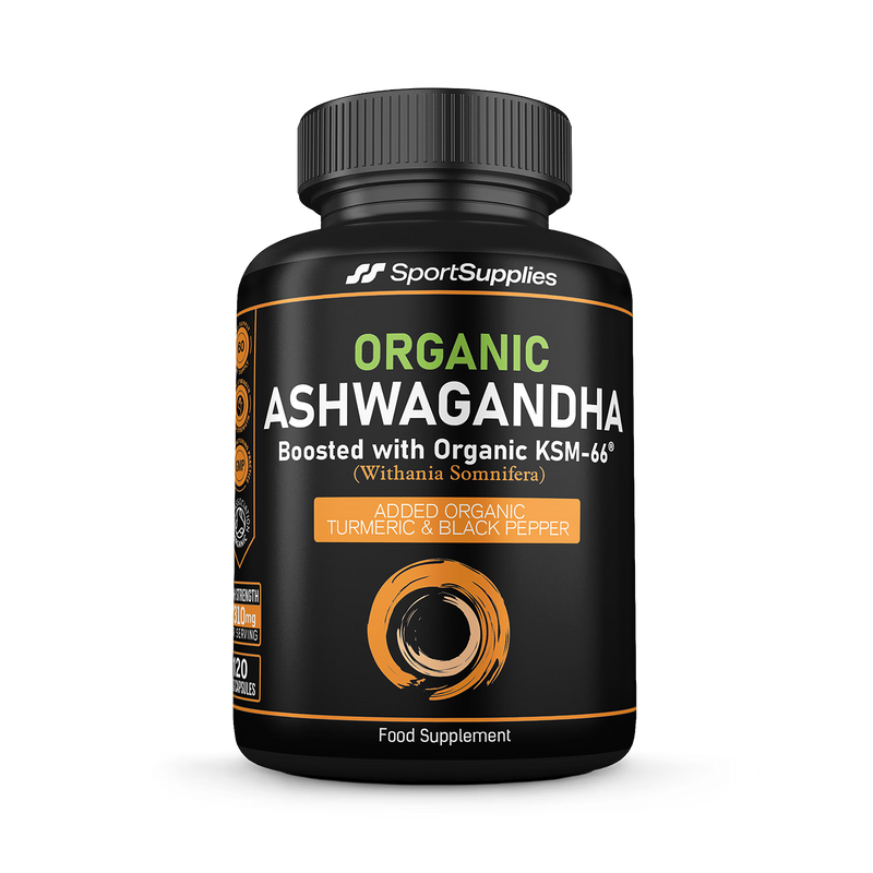 Organic Ashwagandha supplement with KSM-66 and Turmeric capsules, UK version