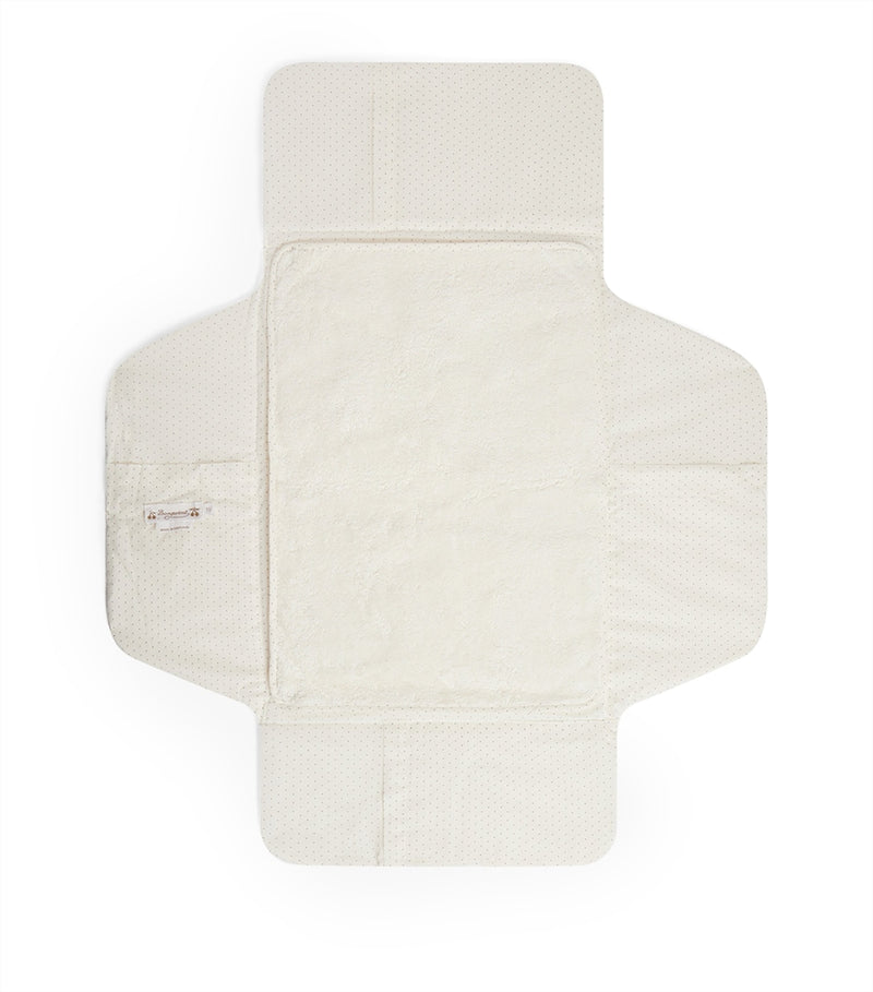 Bonpoint cotton changing mat with polka dot pattern and shearling interior, UK version