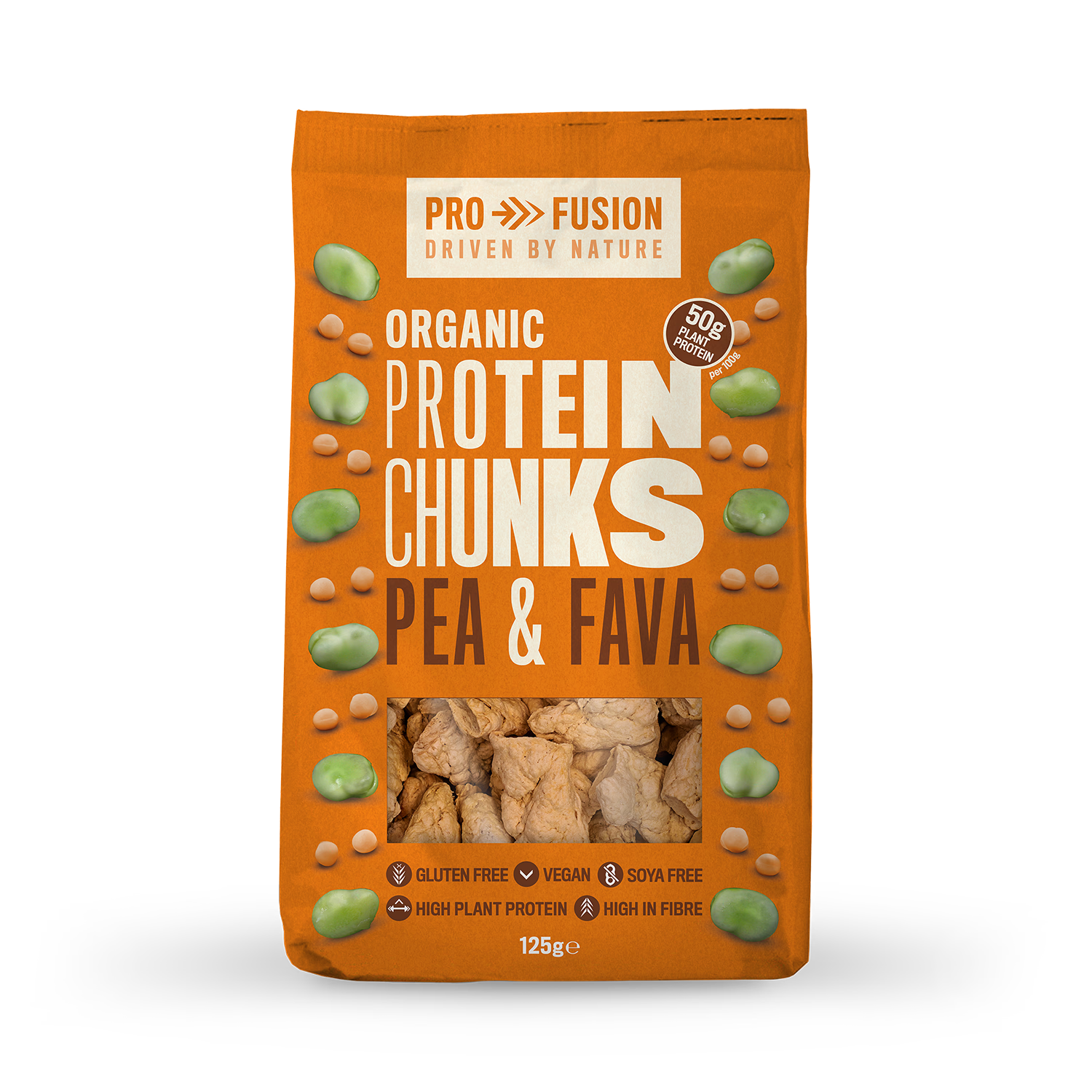 Profusion Pea and Fava Protein Chunks 125g, imported from the UK