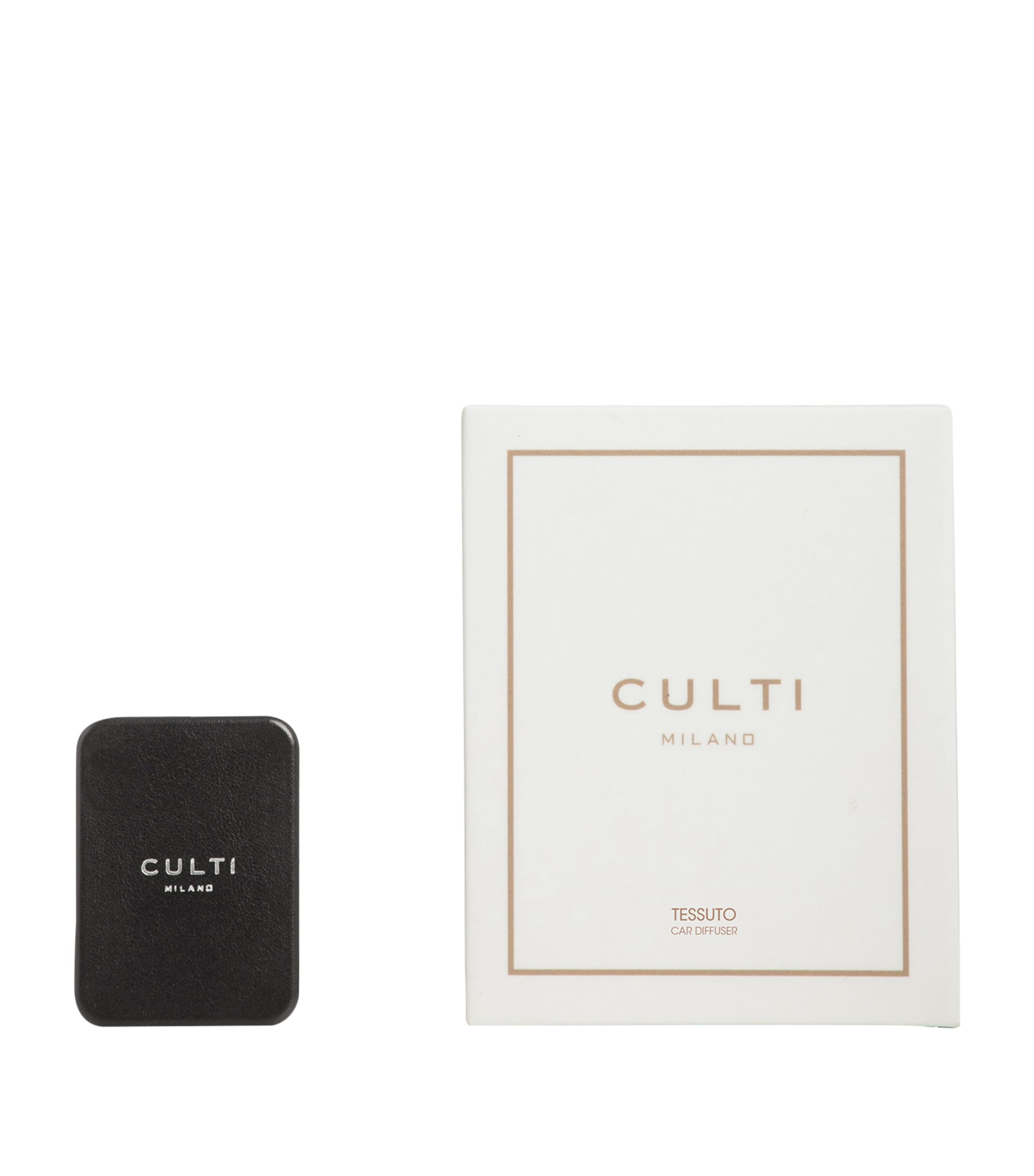 Culti Milano Tessuto car diffuser with cassis leaf, cotton flowers, and musk - British product
