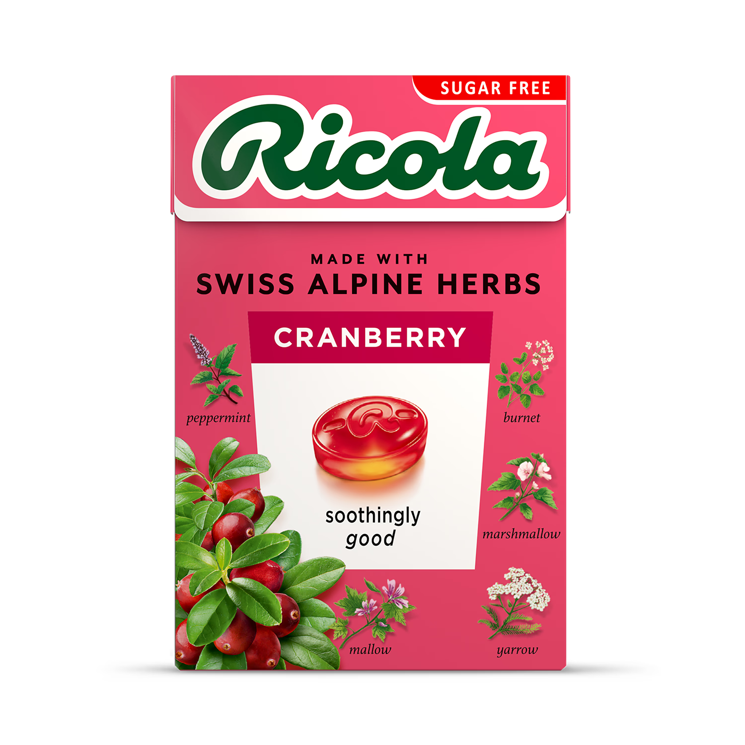 Ricola Cranberry Swiss herbal sweets box 45g (British brand)