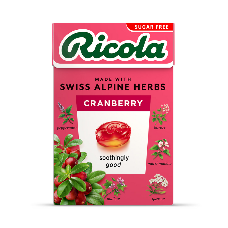 Ricola Cranberry Swiss herbal sweets box 45g (British brand)