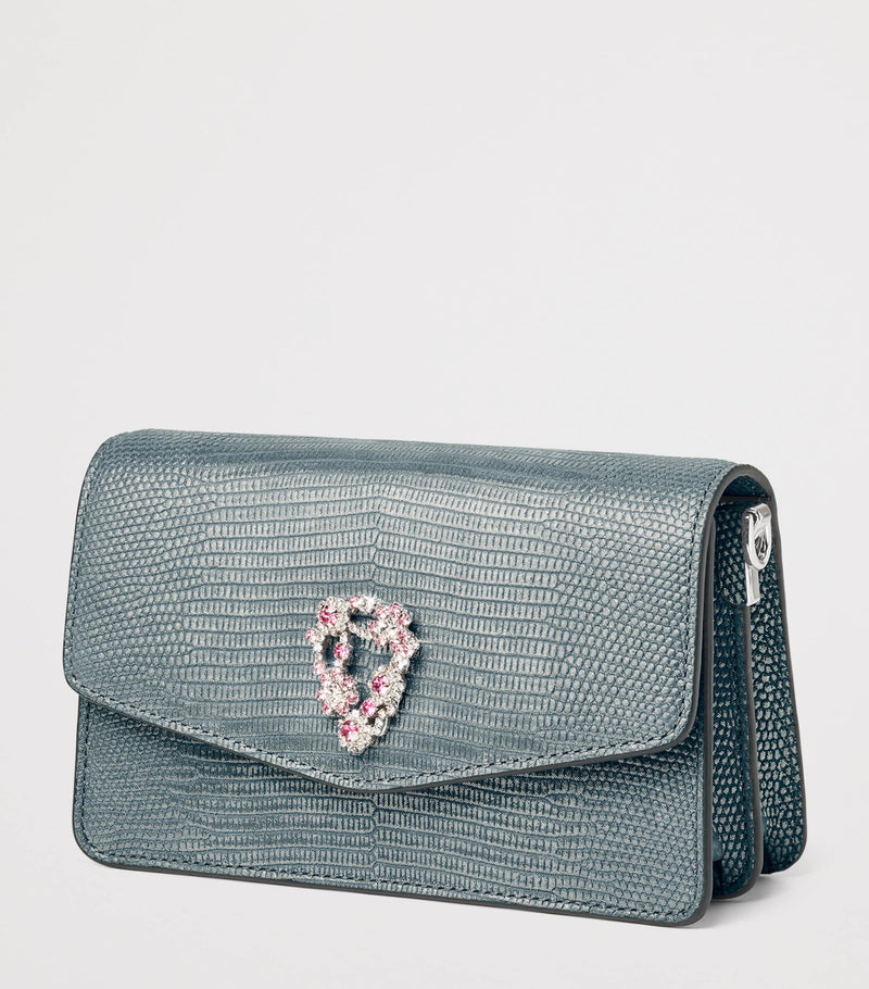 Aspinal of London snakeskin-embossed leather Eliza clutch bag, UK version