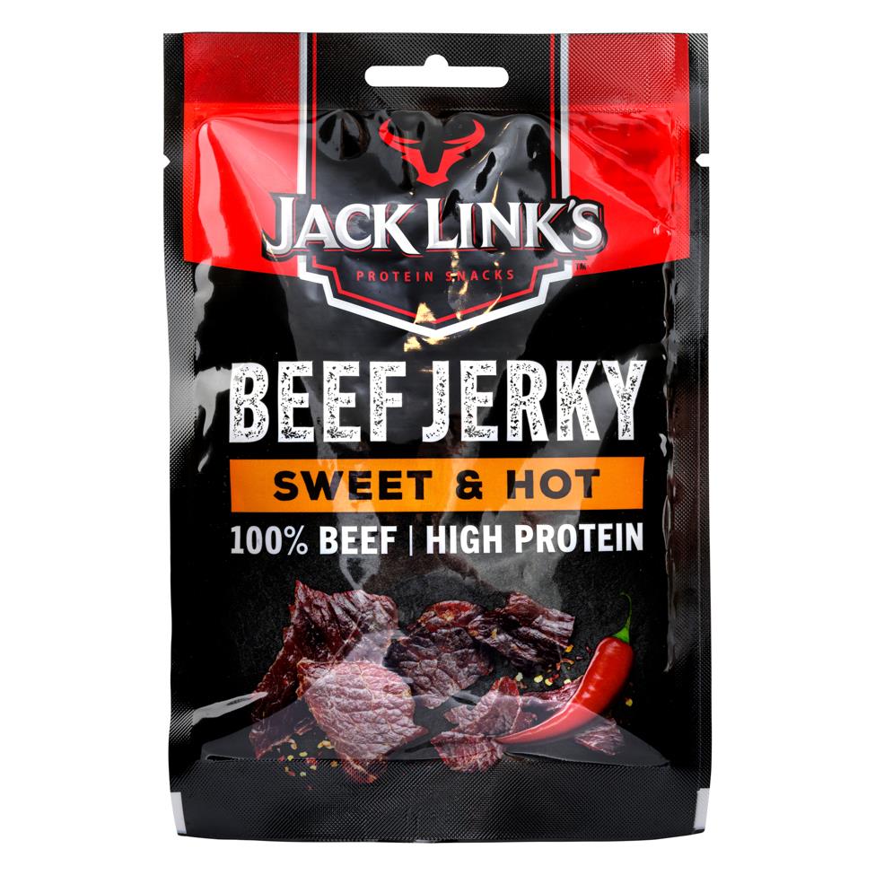 Jack Links beef jerky sweet and hot, imported from the UK