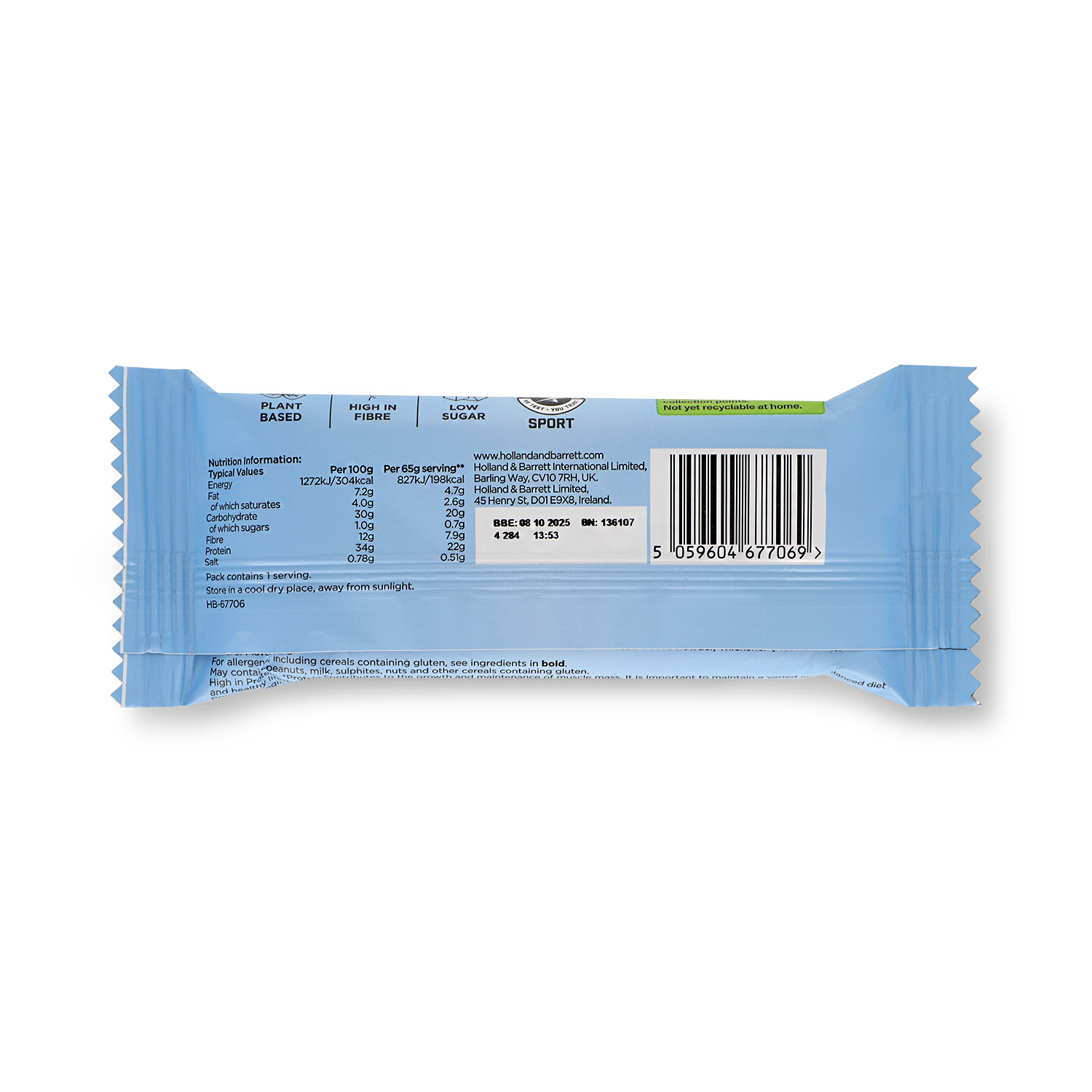 Precision Engineered plant protein bar dark chocolate seasalt 65g - British product