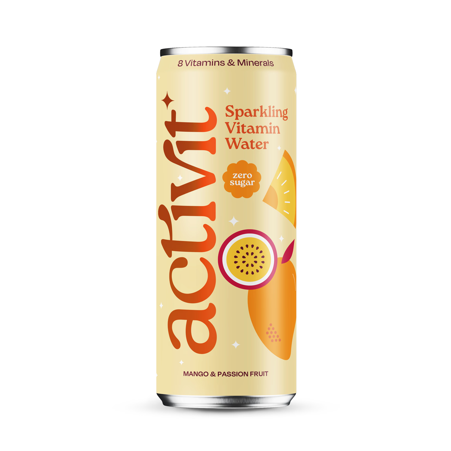 Acti-Vit Mango Pasjonsfrukt kullsyreholdig vitaminvann 330ml - Britisk produkt