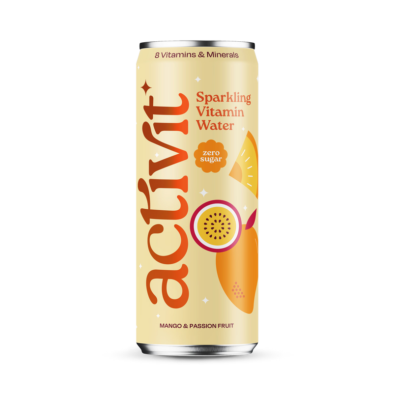 Acti-Vit Mango Pasjonsfrukt kullsyreholdig vitaminvann 330ml - Britisk produkt