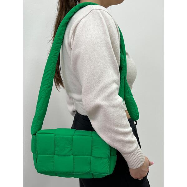 SVNX soft woven shoulder bag in green, imported from the UK