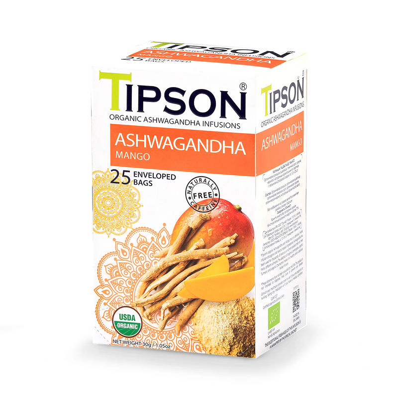 Tipson organic ashwagandha mango tea bags 25 count (British brand)