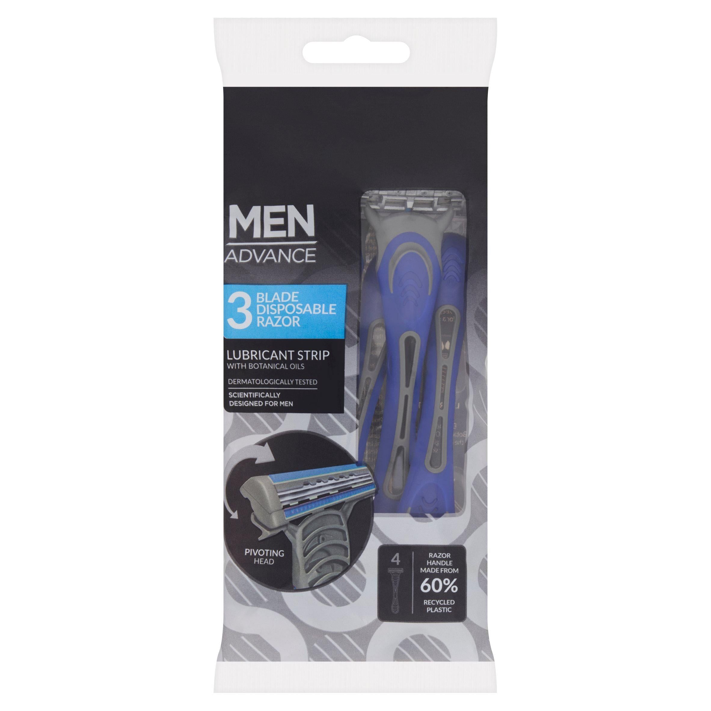 Men Advance 3 Blade Disposable Razor x4 men's razors & blades Sainsburys   