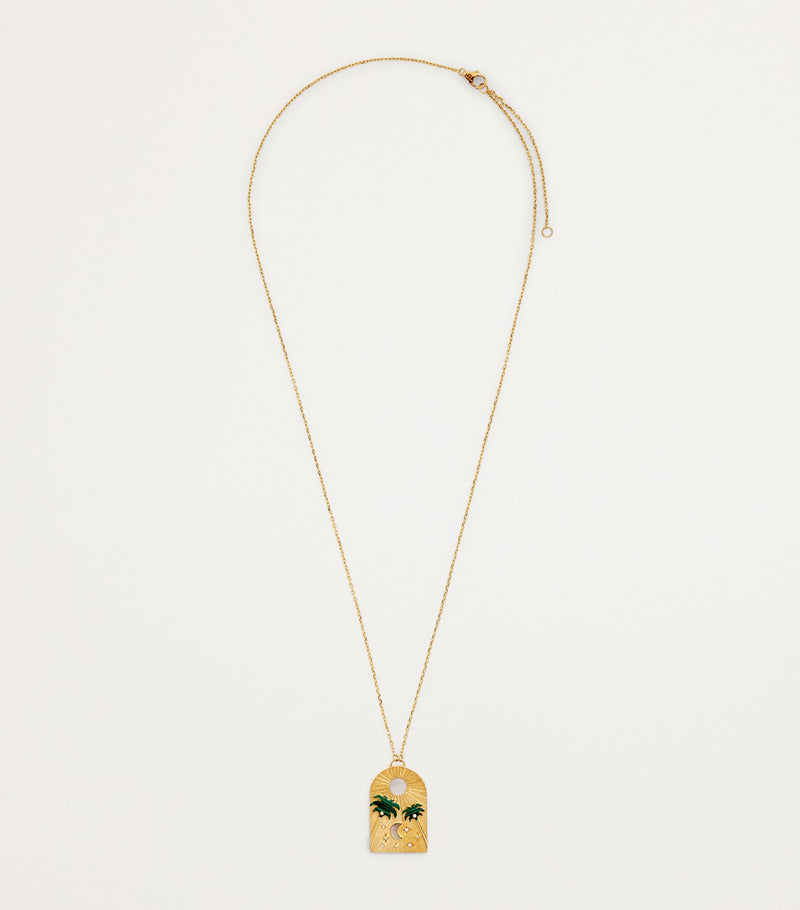 L'ATELIER NAWBAR Yellow Gold, Diamond and Malachite Biladi Palm Necklace