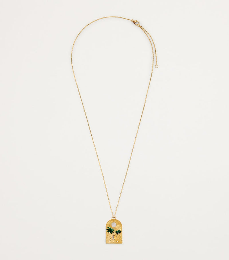 L'ATELIER NAWBAR yellow gold diamond malachite Biladi Palm necklace, UK version