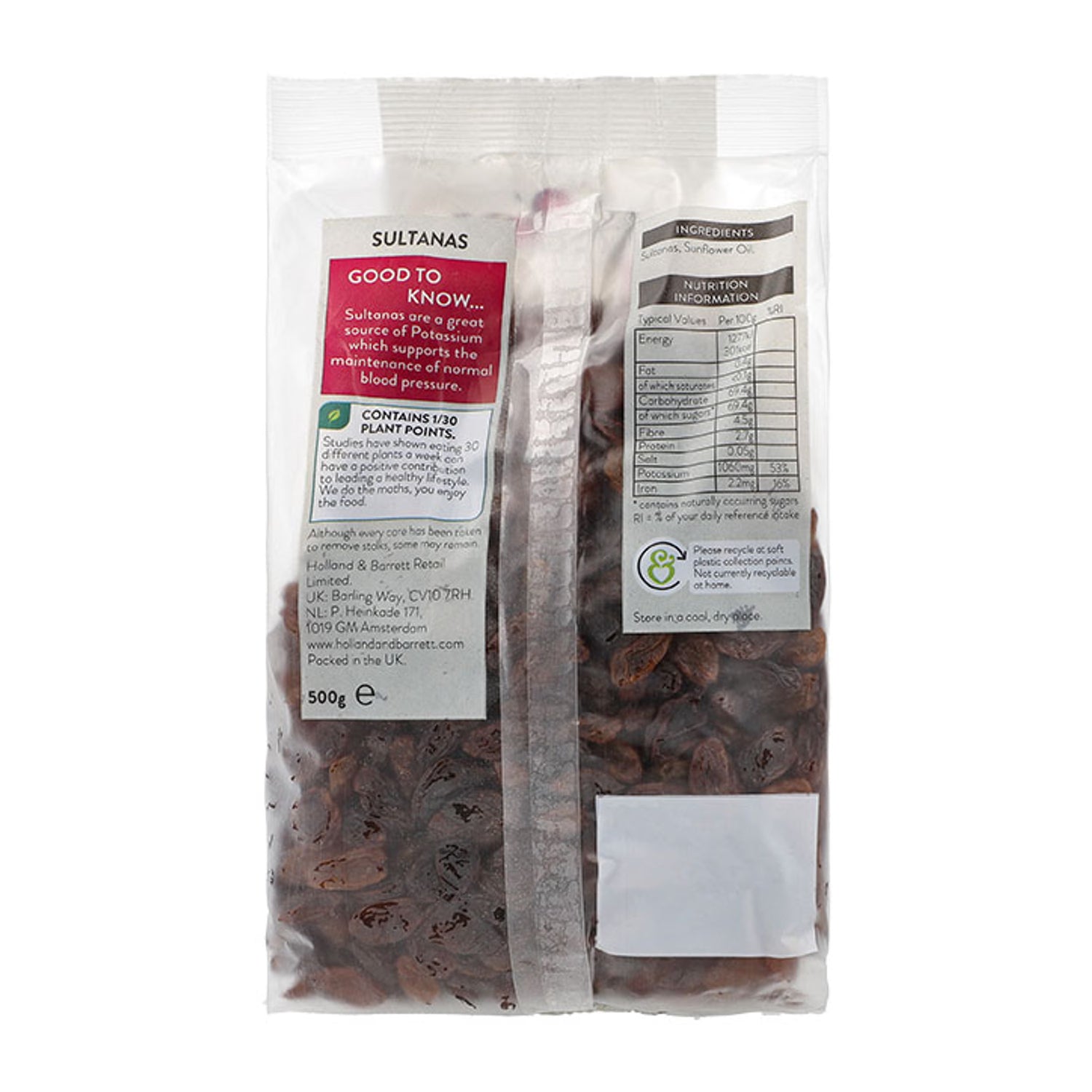 Holland & Barrett sultanas dried fruit 500g (British brand)