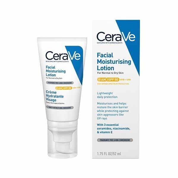 Cerave AM Facial Moisturiser SPF50 Normal to Dry Skin 52ml GOODS Superdrug   