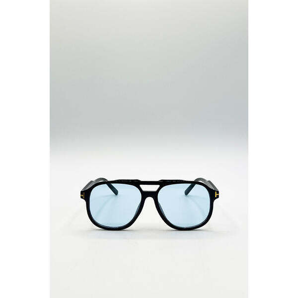 SVNX oversized navigator sunglasses black blue lenses (British brand)