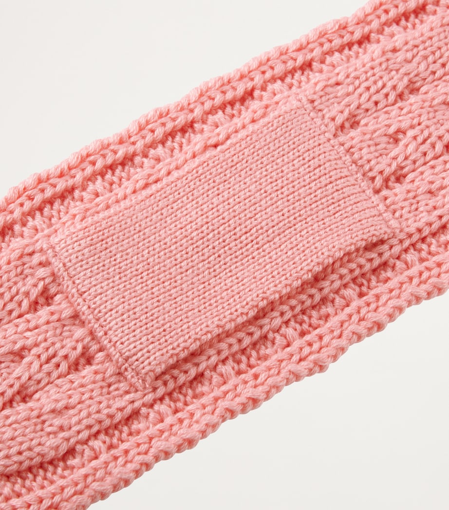 Miki House bear-embroidered cable-knit scarf - British product