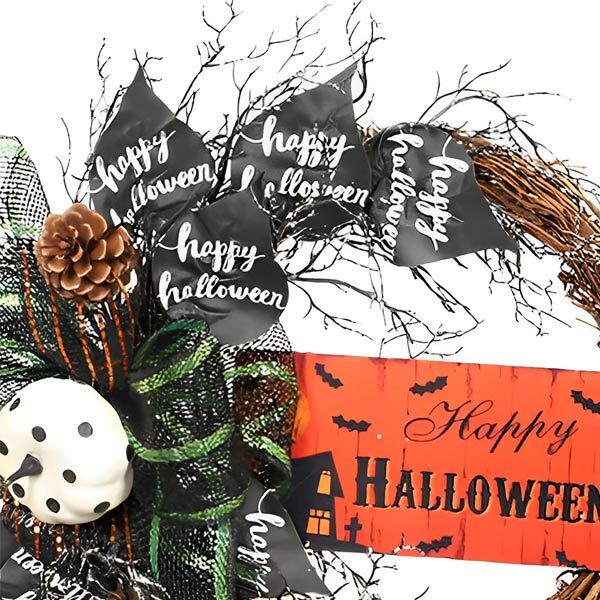 Livingandhome Halloween wreath with bows 60cm, imported from the UK