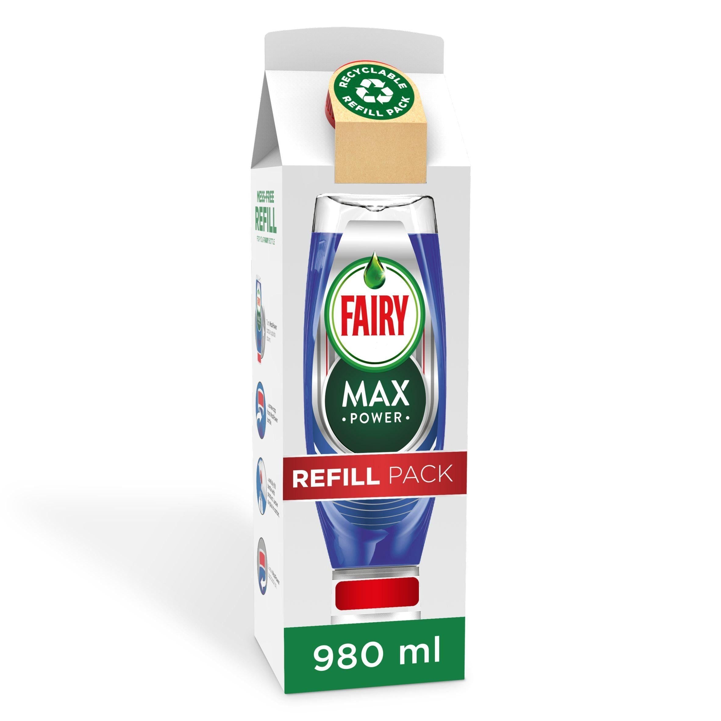 Fairy Max Power Antibacterial Washing Up Liquid Refill Carton 980ml