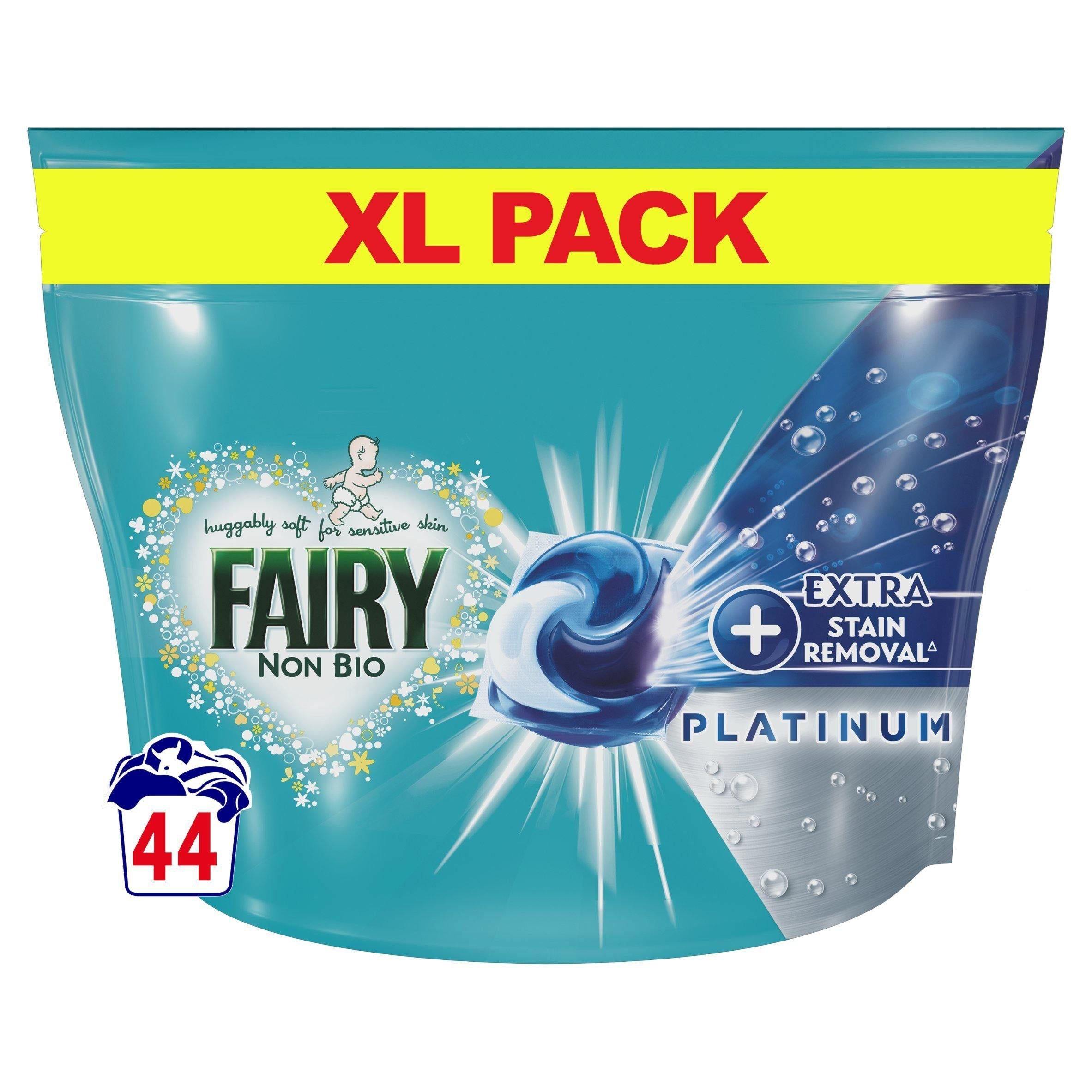 Fairy Non Bio Platinum Pods Washing Liquid Capsules Extra Stain Removal 44 Washes