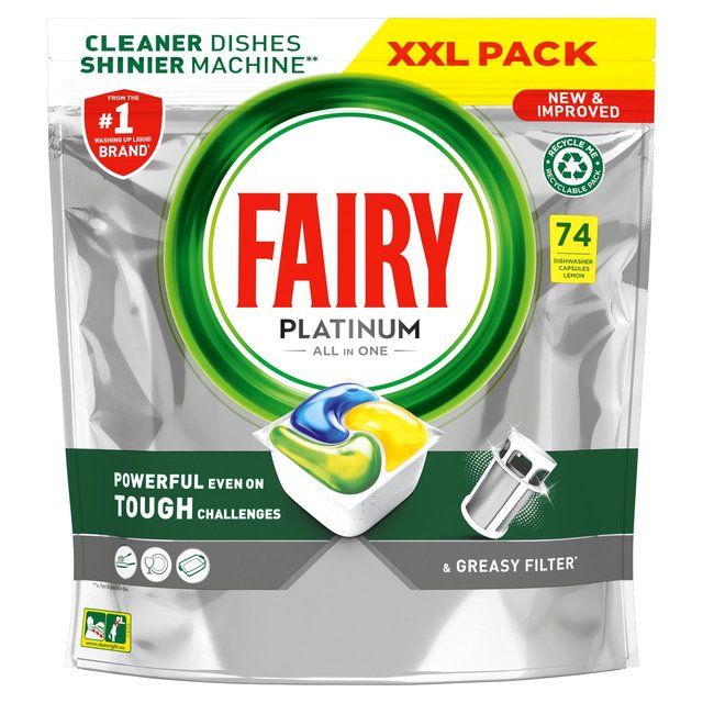 Fairy Platinum All in One Lemon Dishwasher Tablets   74 per pack