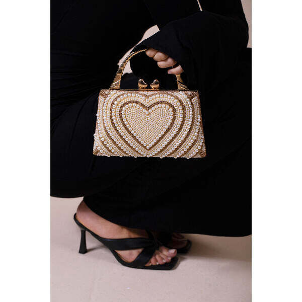 SVNX Heart Pearl Clutch Bag in Gold, UK version