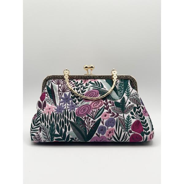 SVNX Blumen-bestickte Clutch-Tasche Grün Pink Polyester, importiert aus Großbritannien