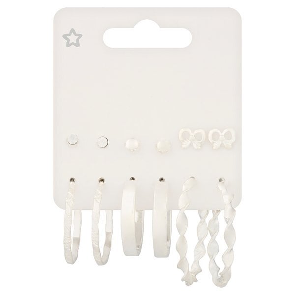 Superdrug Silver Tone 6 Pack Hoop & Stud Mix