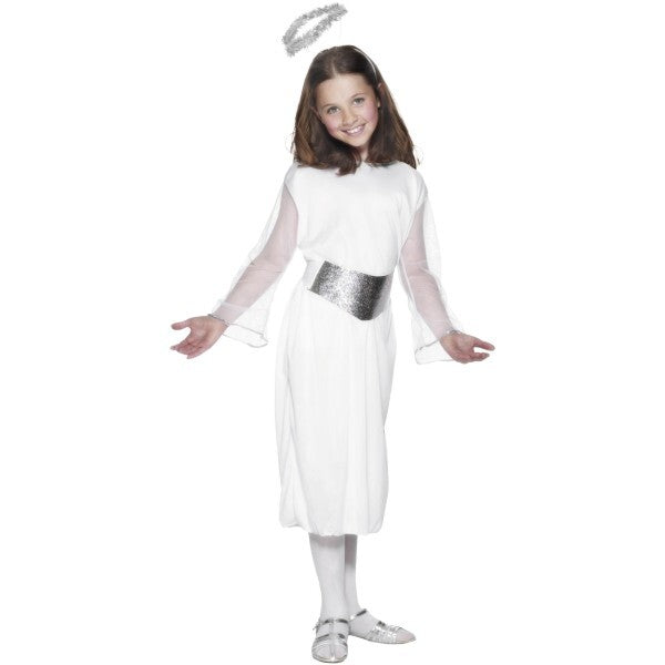Smiffys kids angel costume white dress belt halo, imported from the UK