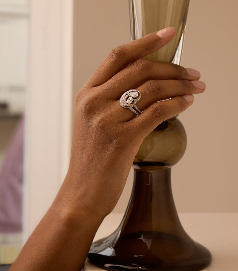 Boodles diamond Motherhood ring, platinum and rose gold (British brand)