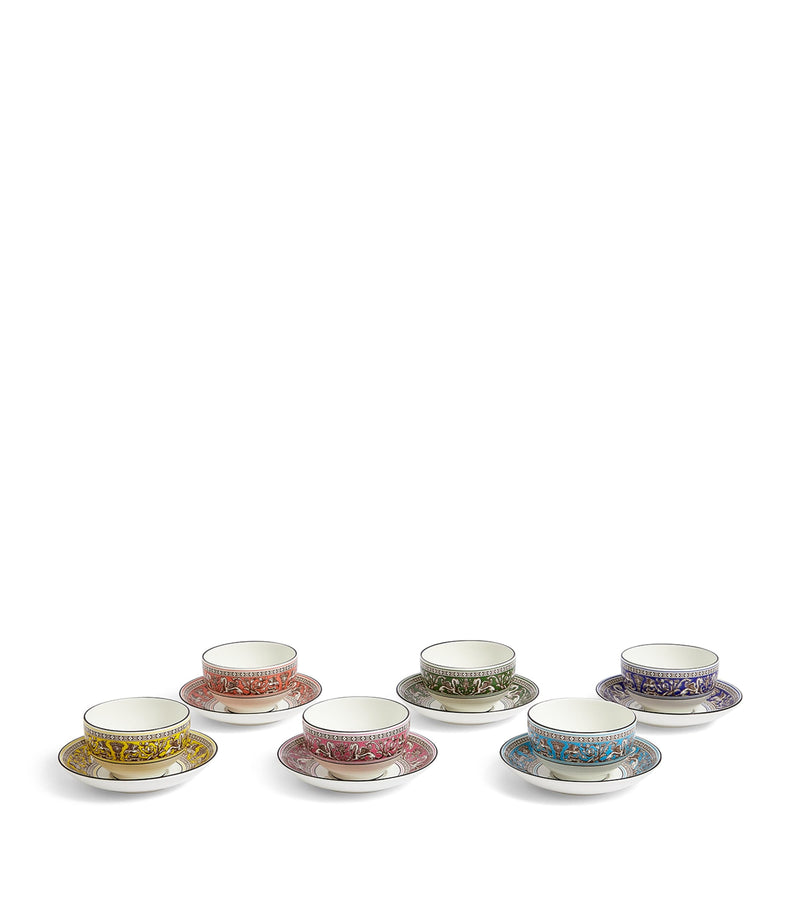 Wedgwood Florentine tea bowls and saucers set of 6 (British brand)