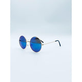 SVNX round metal sunglasses in shiny silver with blue mirror lenses (British brand)