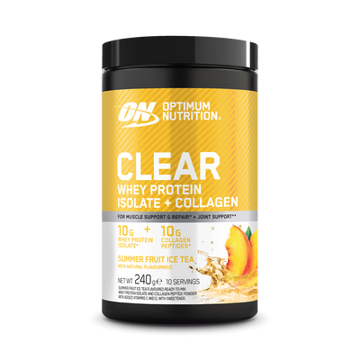 Holland & Barrett Optimum Nutrition Clear Whey Protein Isolate + Collagen Fruit Ice Tea 240g- Buy online at McGrocer