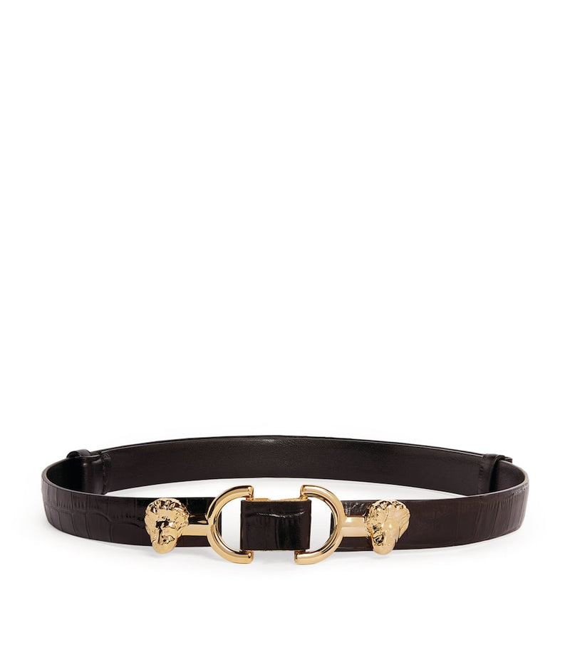 Maje lion-embellished leather horsebit belt (British brand)