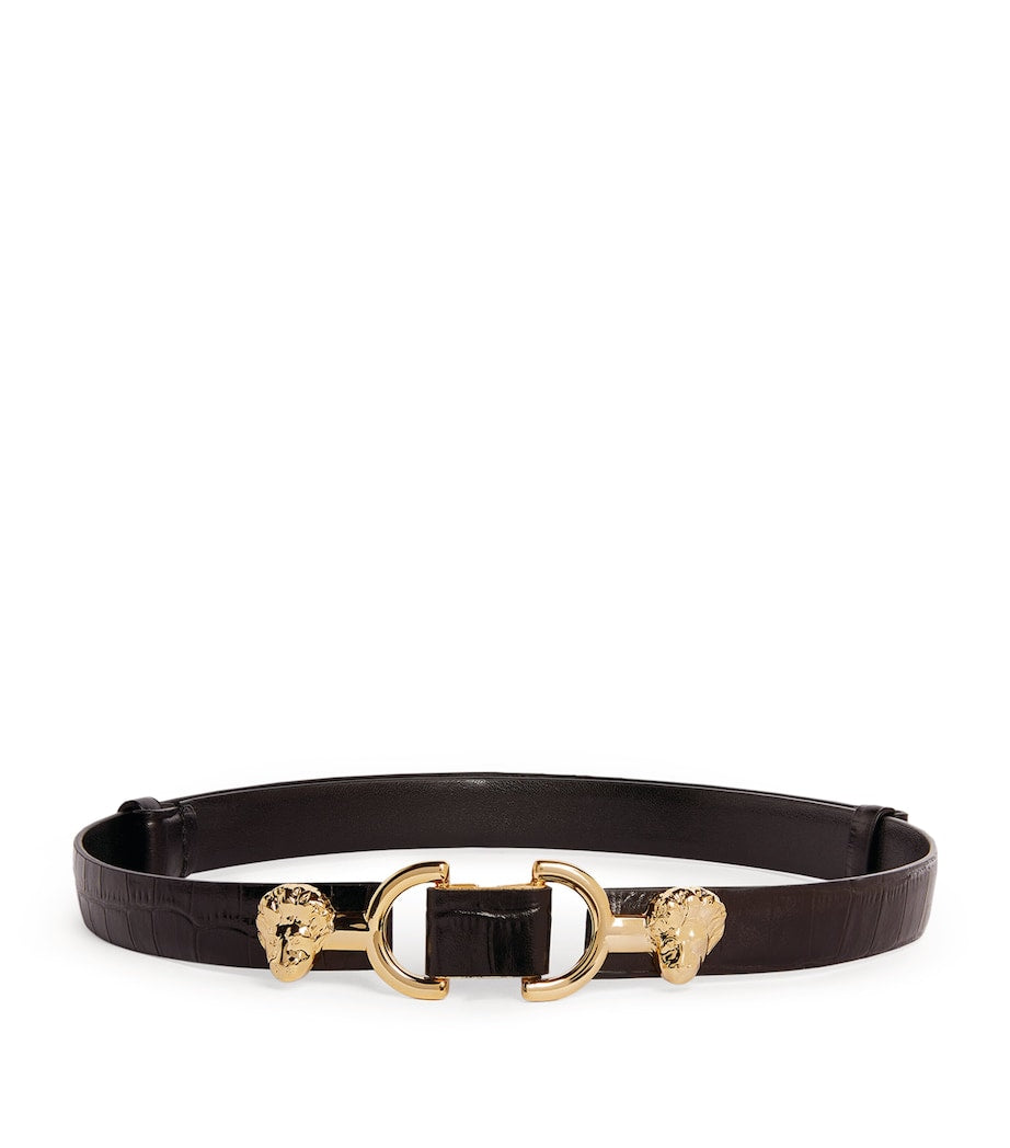 Maje lion-embellished leather horsebit belt (British brand)