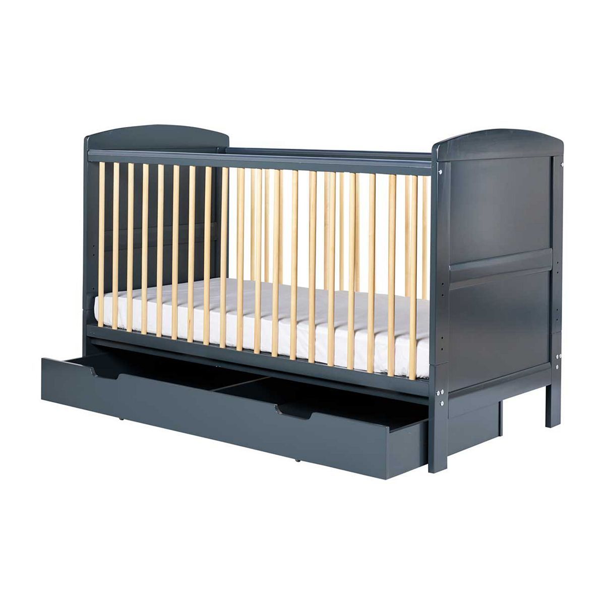 Ickle Bubba Coleby Classic Cot Bed, Under Drawer and Sprung Mattress - Scandi Grey GOODS Boots   