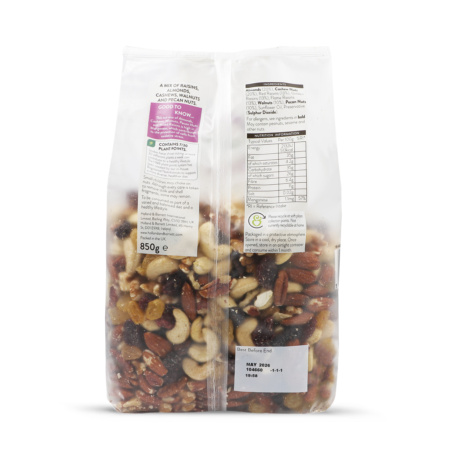 Holland & Barrett Mixed Nuts and Raisins 850g - British product