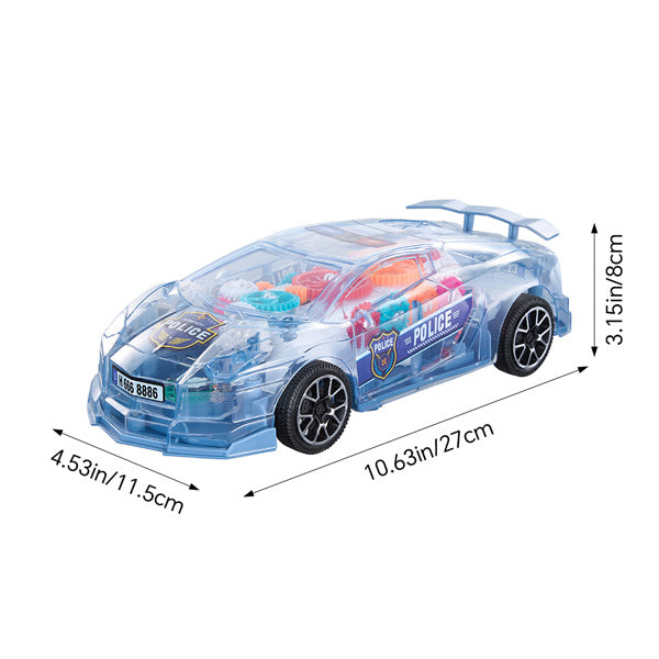 Livingandhome transparent blue police car toy with moving gears - British product