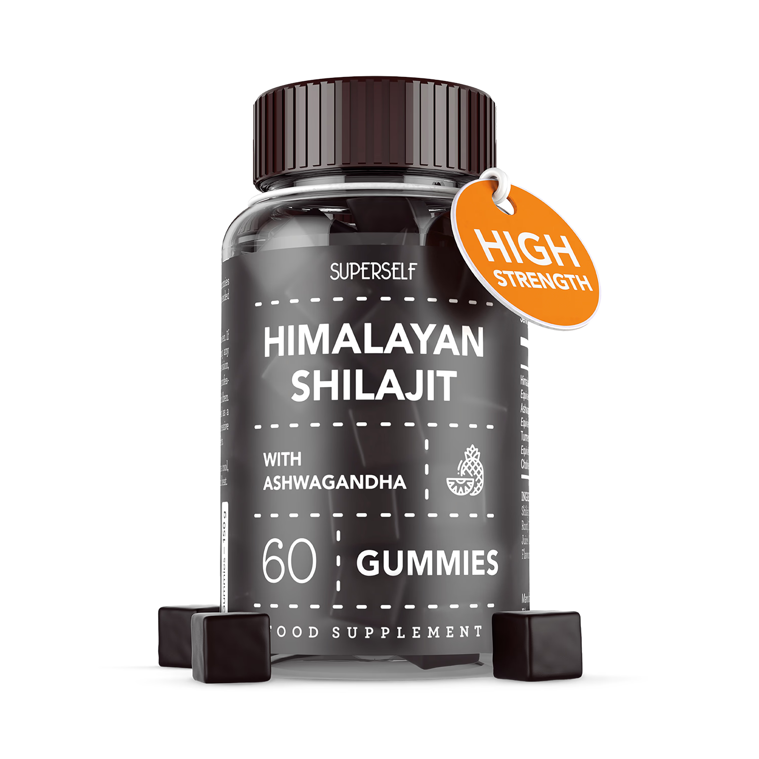 SuperSelf Himalayan Shilajit gummies pineapple flavour 60 gummies, imported from the UK