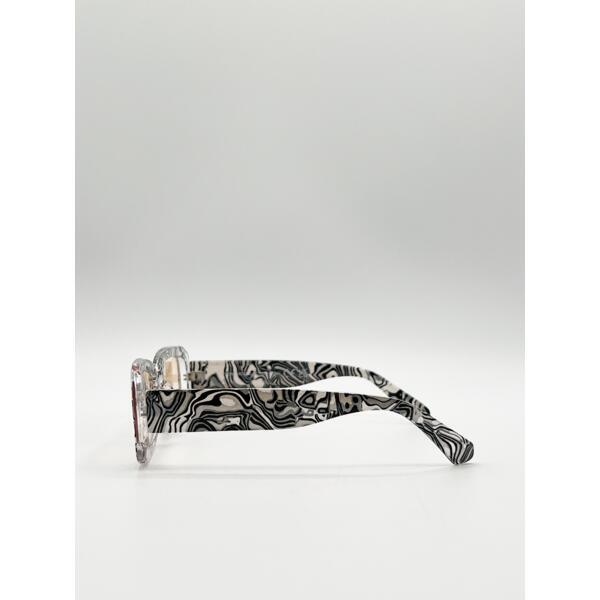 SVNX zebra print square frame sunglasses pink lenses (British brand)