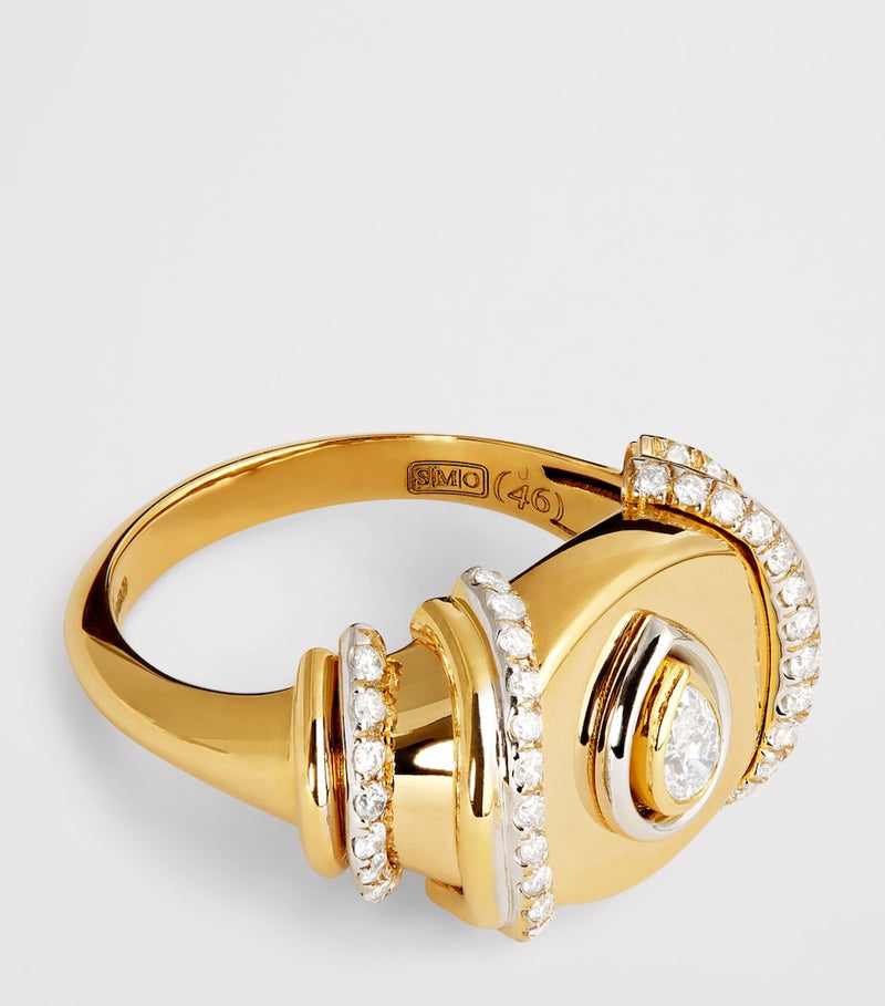 L'Atelier Nawbar yellow gold diamond pinky ring, imported from the UK