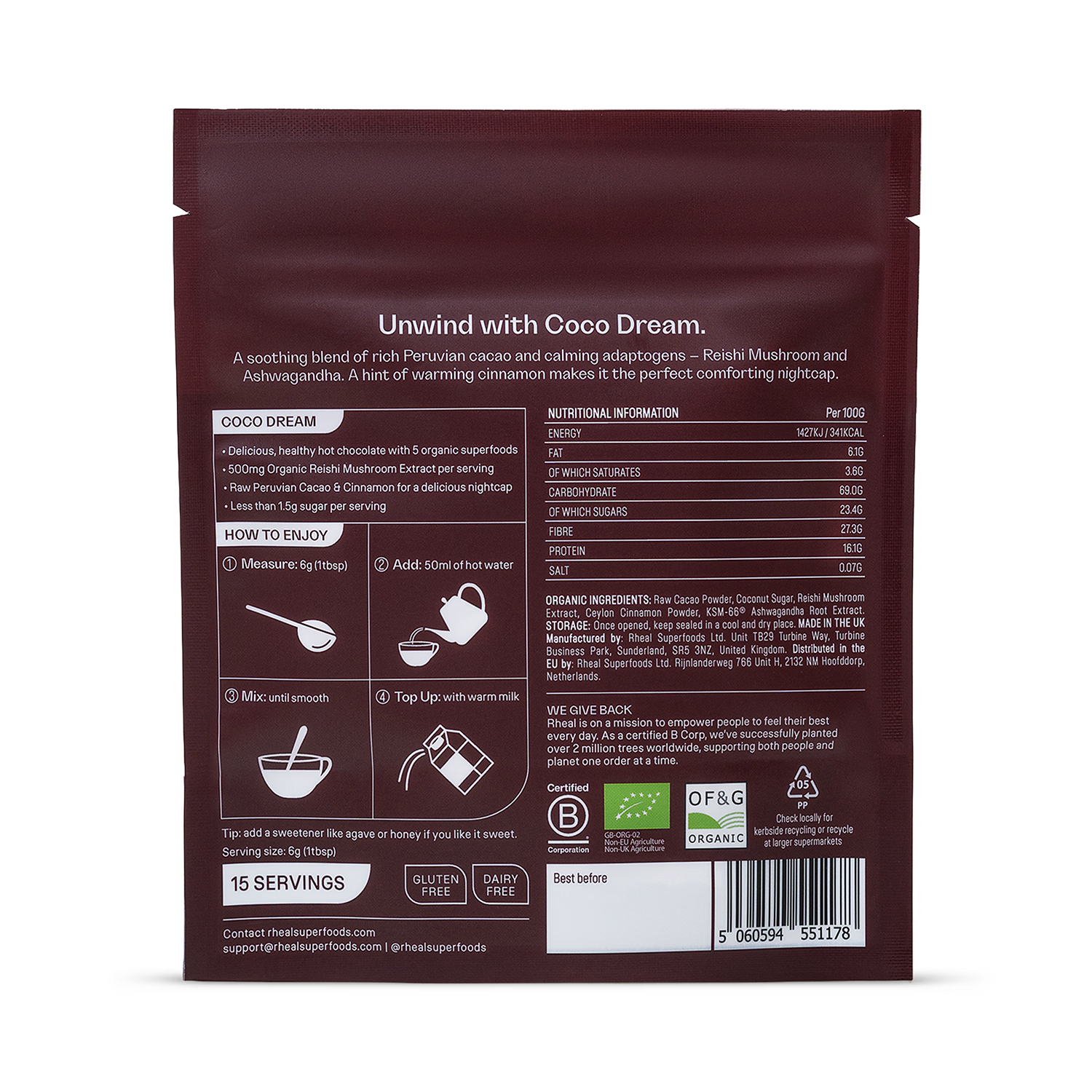 Rheal Coco Dream functional cacao blend 90g (British brand)